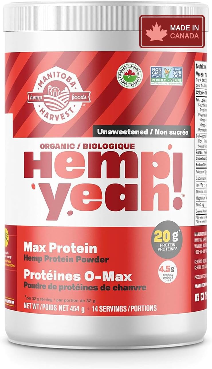 Manitoba Harvest Hemp Yeah! 有机蛋白粉，无糖，454克；每份含20克蛋白质和4.5克Omega 3&6，不含防腐剂，非转基因