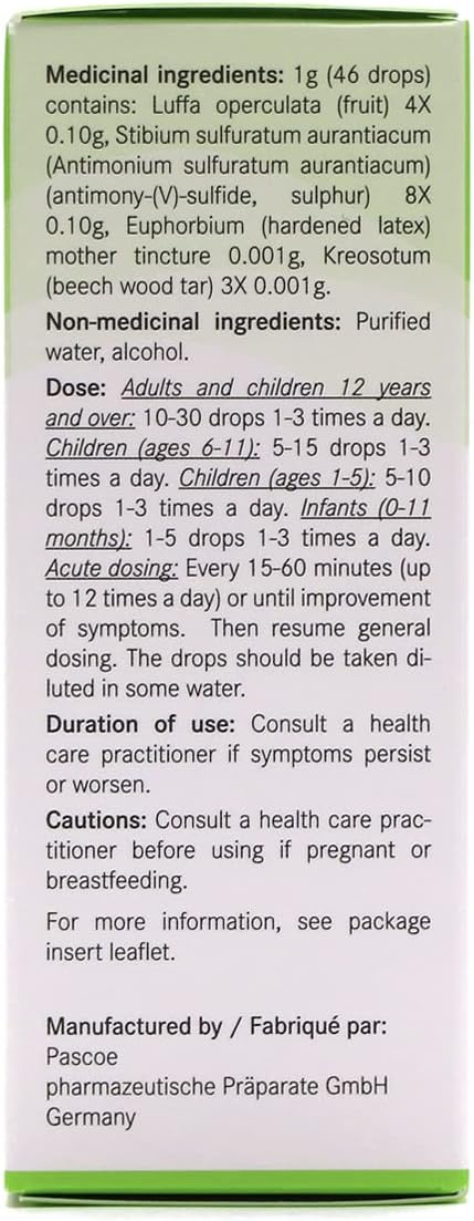 Pascoe - Sinupas 50ml - 口服滴剂 - 缓解鼻窦充血和炎症的顺势疗法 - 缓解鼻窦炎和充血症状 - 不引起困倦的鼻窦缓解 - 丝瓜、橙黄硫锑、大戟、木薯。