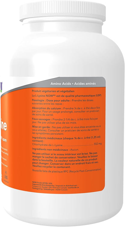 NOW Supplements, L-Lysine (L-Lysine Hydrochloride) Powder, Supports Collagen Synthesis, Amino Acid, 454g