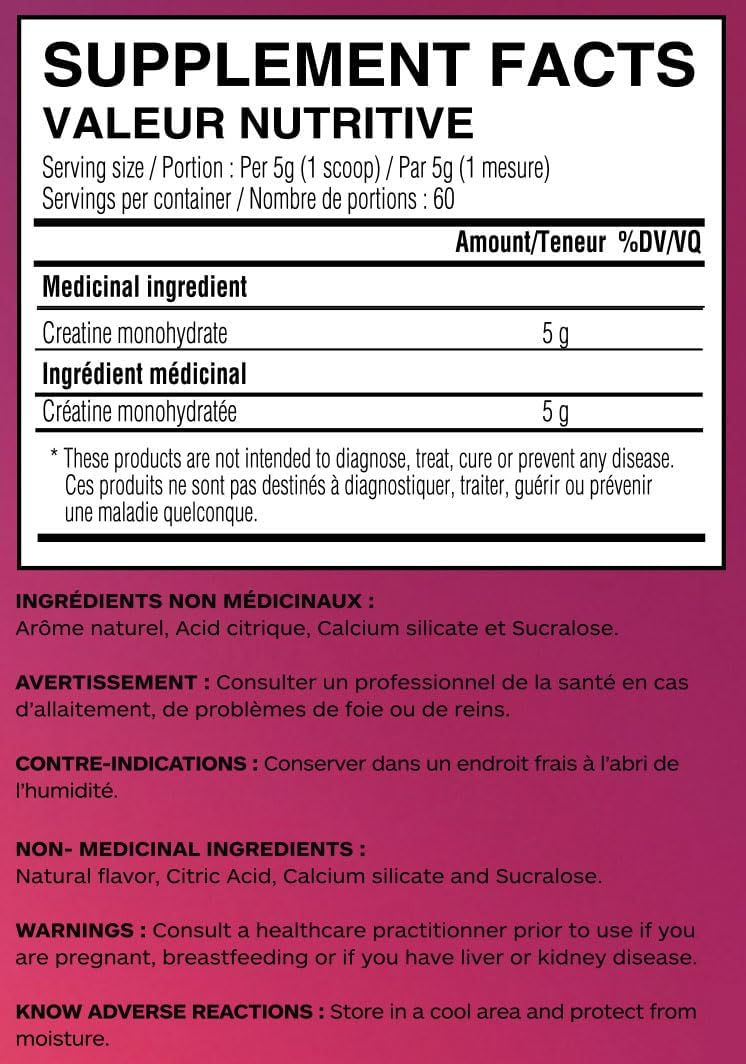 Unity Supplements 調味肌酸一水合物粉 - 促進肌肉生長、恢復、力量和性能 - 5 克純肌酸 - 60 份（400 克） - 易混合配方（覆盆子檸檬水）