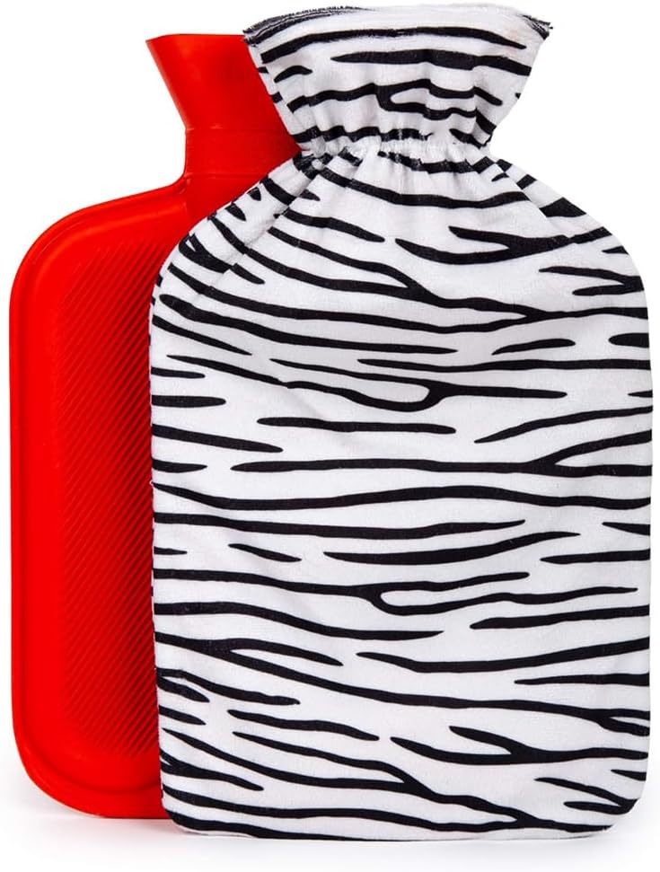 Bodico 热水袋带盖，橡胶加热垫，用于缓解痛经、肌肉疼痛等，秋冬季节热水袋，可爱斑马纹，1.7 升