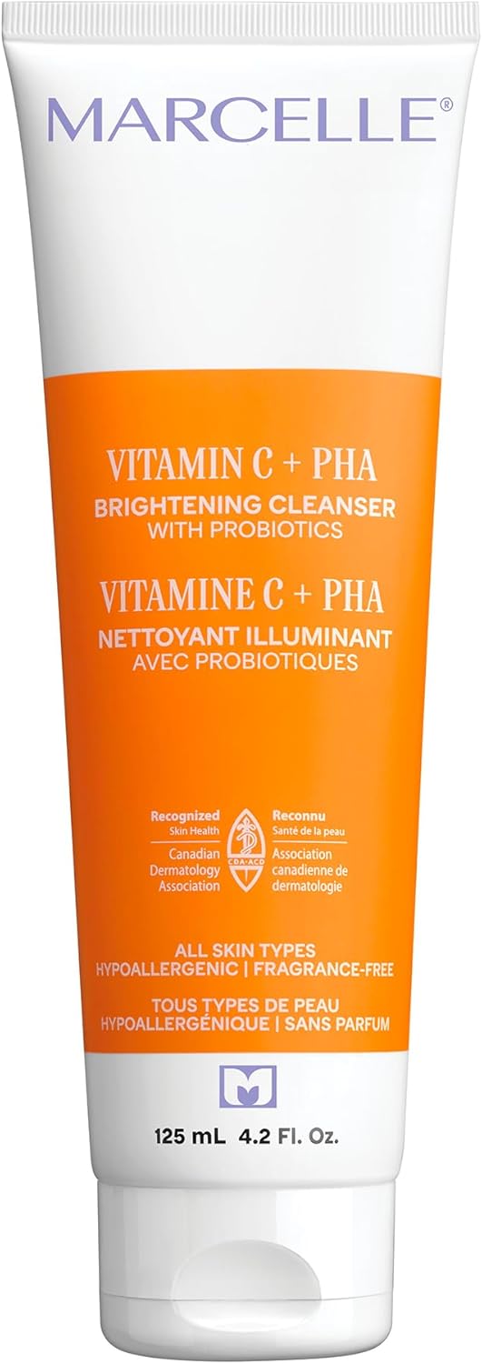 Marcelle Vitamin C + PHA Brightening Cleanser with Probiotics, All Skin Types, Moisturizing & Exfoliating, Vegan, Cruelty-Free, Hypoallergenic, Fragrance-Free, Non-Comedogenic, Clean, 125 mL