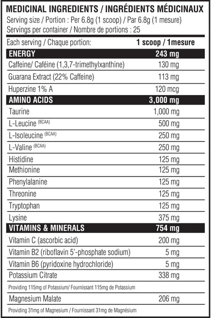 Believe Supplements - 氨基酸+能量 6-6 小时能量补充剂，含维生素、矿物质和兴奋剂 - 提升注意力和能量 - 零糖（蓝莓）