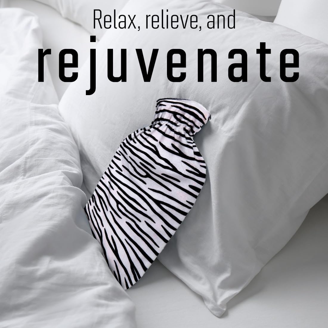 Bodico 热水袋带盖，橡胶加热垫，用于缓解痛经、肌肉疼痛等，秋冬季节热水袋，可爱斑马纹，1.7 升