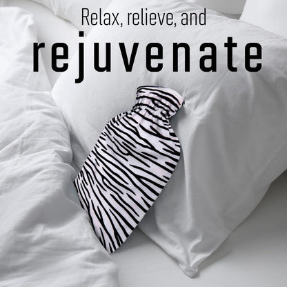 Bodico 热水袋带盖，橡胶加热垫，用于缓解痛经、肌肉疼痛等，秋冬季节热水袋，可爱斑马纹，1.7 升