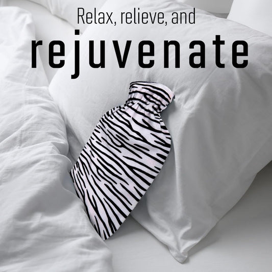 Bodico 热水袋带盖，橡胶加热垫，用于缓解痛经、肌肉疼痛等，秋冬季节热水袋，可爱斑马纹，1.7 升