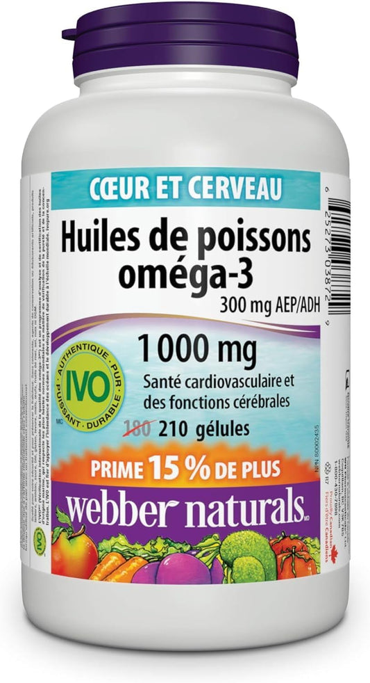 Webber Naturals Omega-3 魚油 1,000 毫克，210 粒軟膠囊，支持心血管健康和大腦功能