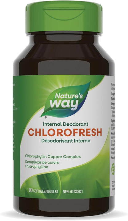 Nature's Way Premium Chlorofresh Softgels - Water-Soluble Chlorophyllin Copper Complex, Internal Deodorant, 90 Softgel Capsules