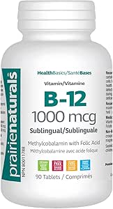 Prairie Naturals 舌下維生素 B12 甲鈷胺 1000mcg 含葉酸，有助於降低中性管缺陷的風險，幫助身體代謝蛋白質，形成紅血球，預防葉酸缺乏和維生素…