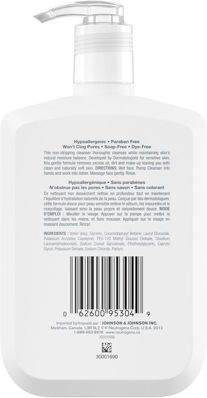 Neutrogena Ultra Gentle Daily Face Wash, Foaming Facial Cleanser, Fragrance Free, Pack of 2 (708 ml Total)