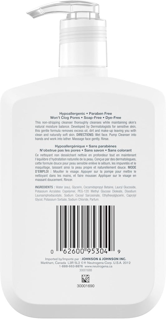 Neutrogena Ultra Gentle Daily Face Wash, Foaming Facial Cleanser, Fragrance Free, Pack of 2 (708 ml Total)