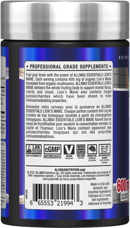 ALLMAX Nutrition - 狮鬃菇提取物 600 毫克 - 高级益智药，增强锻炼效果 - 60 粒