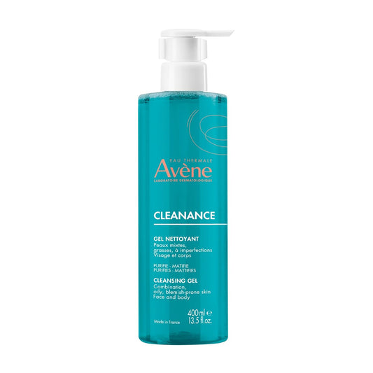 Eau Thermal Avène Cleanance Cleansing Gel for Face and Body, natural cleanser for acne-prone skin , biodegradable, bottle, 400 ml