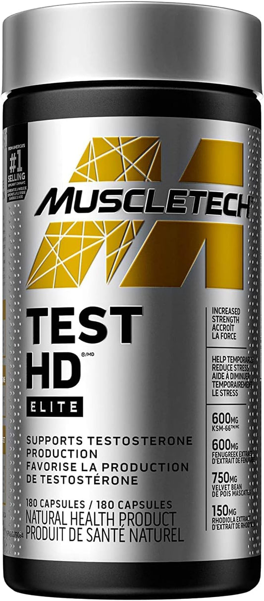 Muscletech 男性睪固酮增強劑、MuscleTech Test HD Elite、男性蒺藜、男性增強力量和睪固酮增強劑、男性硼補充劑，180 粒膠囊（1 包）