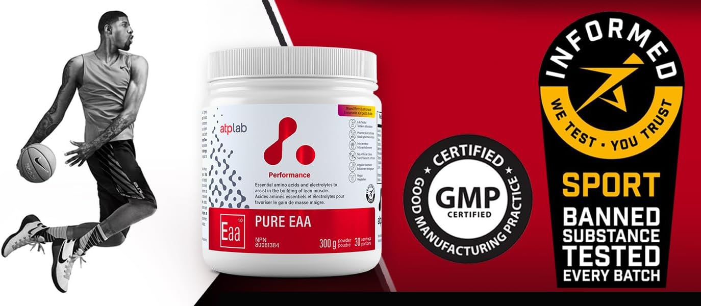 ATP LAB 纯 EAA 粉，300 克，30 份，浆果柠檬水口味 - 11 种 EAA 和电解质的完整混合物 - L-赖氨酸、L-蛋氨酸、色氨酸 - 锻炼支持和补水必需氨基酸