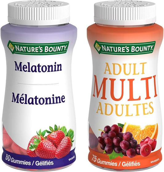 Nature's Bounty 褪黑激素补充剂，帮助重置身体的睡眠-觉醒周期，2.5 毫克，60 粒软糖 & 成人复合维生素补充剂，帮助维持骨骼和免疫功能，75 粒软糖