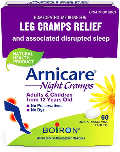 Boiron Arnicare Night Cramps 可暂时缓解腿部、小腿、脚、手部的抽筋和痉挛以及相关的睡眠障碍。规格：60 片速溶片。