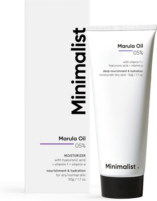 Minimalist Dry Skin Moisturizer for Face | 5% Marula Oil With Hyaluronic Acid For Deep Nourishment & Hydration | For Women & Men | 1.7Oz / 50 gm