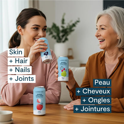 Landish Marine Collagen Sparkling Water Drink - Cherry Pear Flavour - 5 g Wild Canadian Marine Collagen - 0 g Sugar - 355 ml (6-Pack)