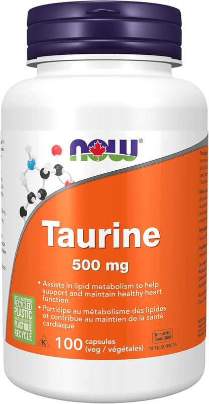 NOW Supplements，牛磺酸 500 毫克，神經系統健康，胺基酸，100 粒素食膠囊