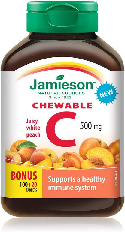 Omega-3 Select 1,000 毫克和咀嚼维生素 C 500 毫克 - 白桃口味，120 粒（1 包）