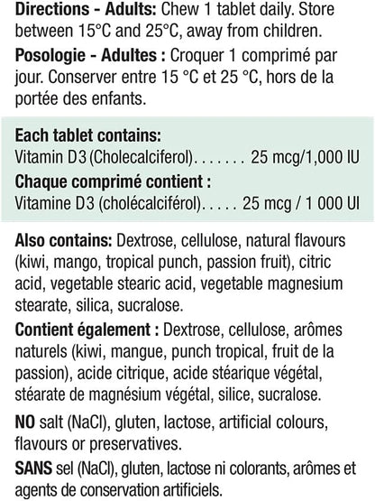 Vitamin B12 Methylcobalamin 1,000 mcg Fast-Dissolving Tablets & Chewable Vitamin D3 1,000 IU - Exotic Tropical Fruit Flavour, 100 Count (Pack of 1)
