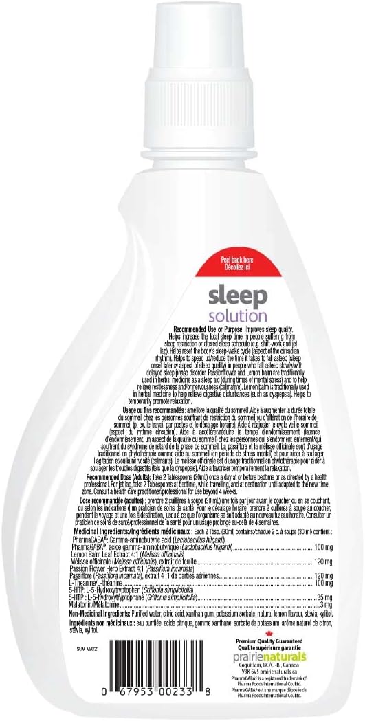 Prairie Naturals 褪黑素睡眠液 500 毫升，有助于放松身心，增加睡眠时间，帮助重置睡眠周期，加快入睡。温和的柠檬口味，无需冷藏，快速起效……