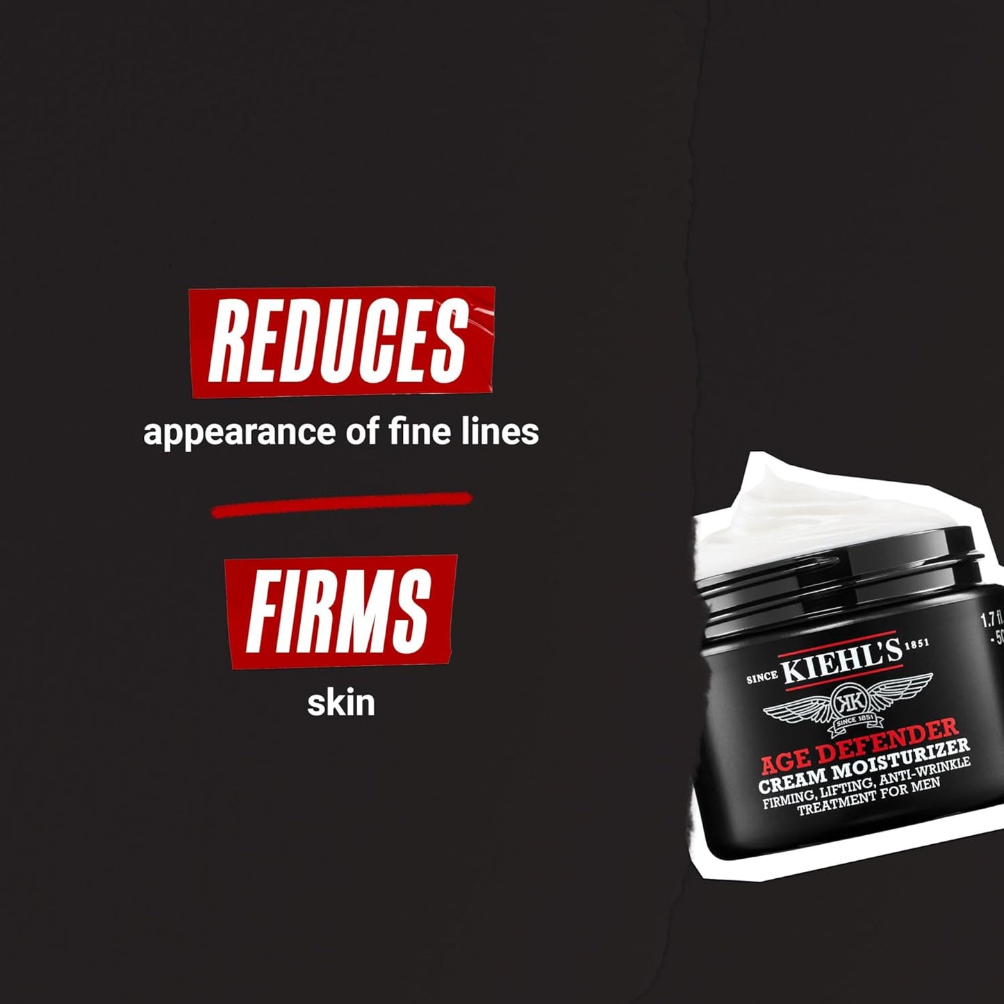 Kiehl's Age Defender Cream Moisturizer, Firming & Lifting Anti-Aging Treatment for Men, Gently Exfoliates, Minimizes Look of Fine Lines & Wrinkles, with Capryloyl Salicylic Acid & Caffeine