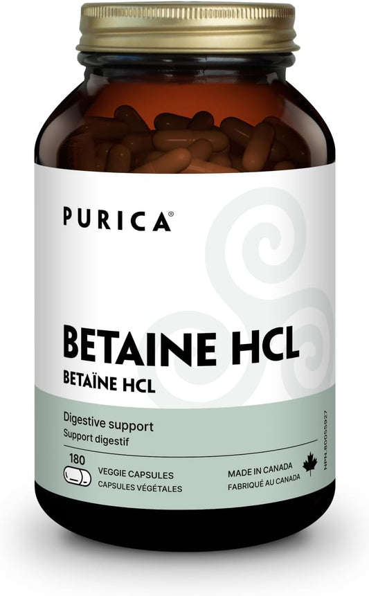 PURICA - Betaine Hydrochloride HCL, 180 Vegan Capsules 180-Day Supply - Digestive Support and Overall Internal Health - Helps to Support Liver Function and Digestion - Non-GMO and Gluten-Free