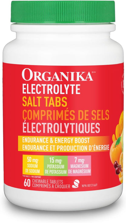 Organika Electrolyte Salt Tabs - Fruit Punch Flavour Chewable - Fast Hydration for Endurance and Energy Boost with Added D-Glucose - 60tabs