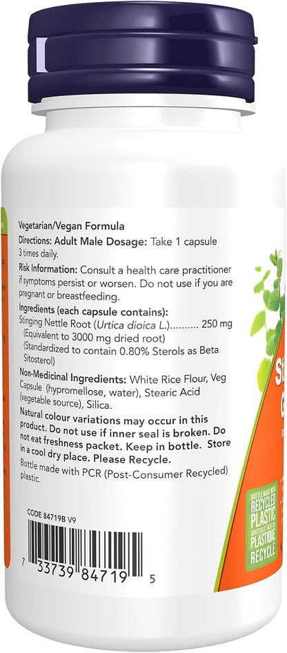 NOW Supplements, 荨麻根提取物（Urtica dioica）250 毫克，支持前列腺健康*，90 粒素食胶囊