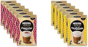 NESCAFÉ Gold Cappuccino Instant Coffee Sachets - Pack of 6, 48 Sachets & Gold Vanilla Latte Instant Coffee, 6 Pack, 48 Sachets