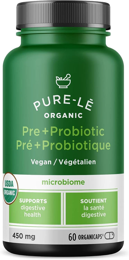 Pure-lē Organicaps – Organic Prebiotic + Probiotic Capsules, 60 Count