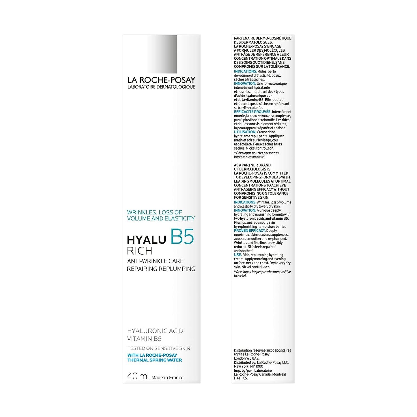 La Roche-Posay Hyalu B5 Riche Cream, Anti-Wrinkle Care, Repairing Replumping with Hyaluronic Acid and Vitamin B5 | Suitable for Sensitive Skin | 40 ml