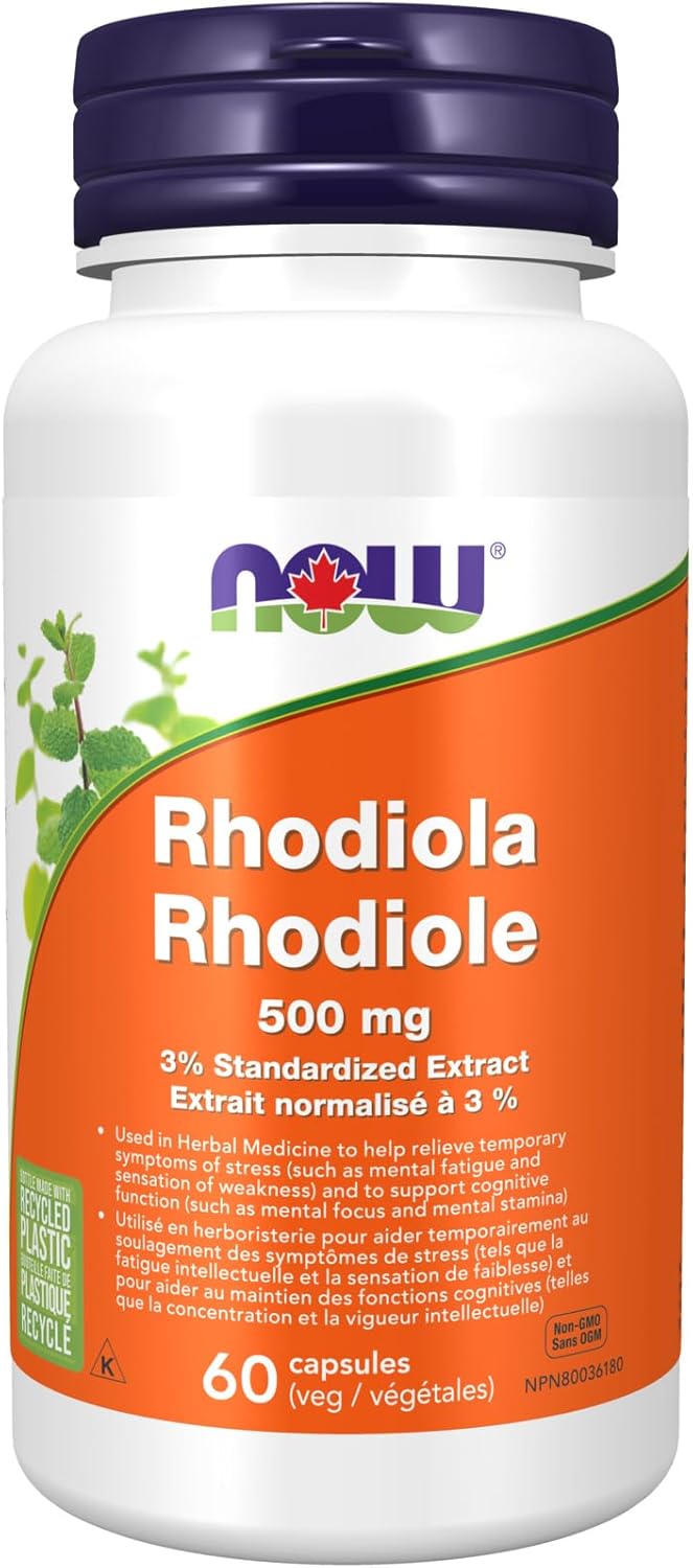 NOW Supplements，红景天 500 毫克，帮助身体适应日常生活压力*，适应原草本*，60 粒素食胶囊