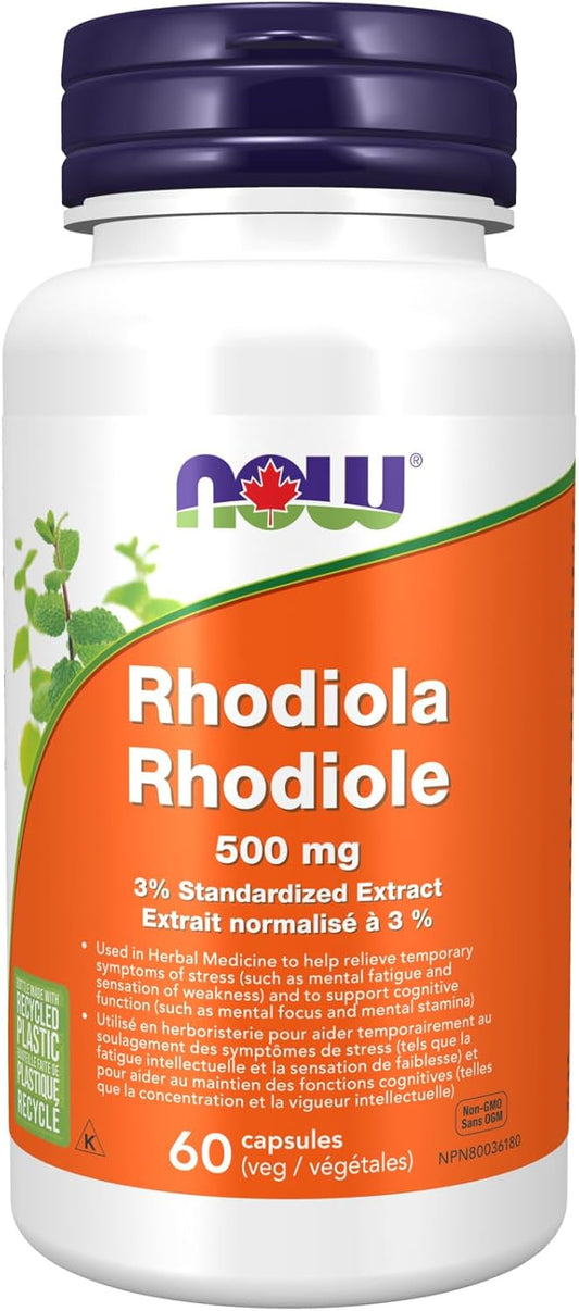 NOW Supplements，红景天 500 毫克，帮助身体适应日常生活压力*，适应原草本*，60 粒素食胶囊