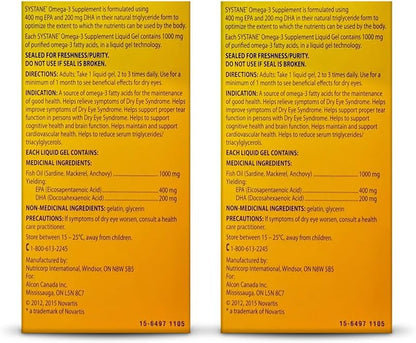 Systane Omega-3 Supplement for Dry Eyes, Eye Supplement for Adults, Tear Film Support, Tear film Support, Ocular Supplement for Dry Eyes - 60 Liquid Gels