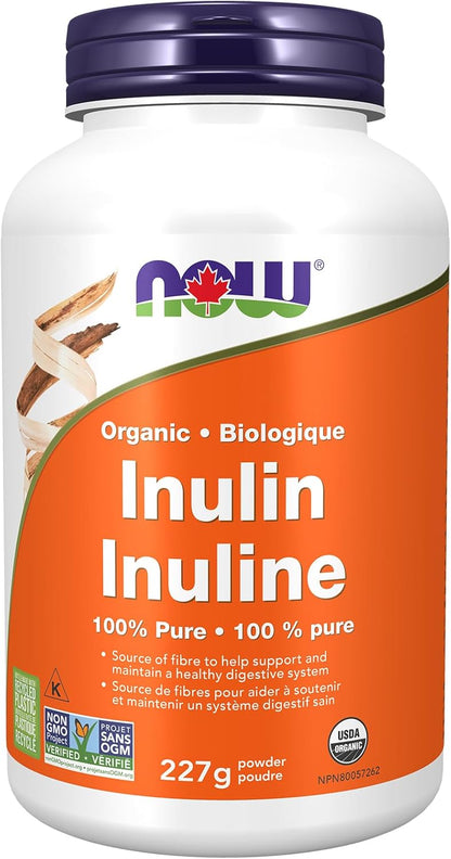 NOW Supplements，菊粉益生元純粉，有機認證，非基因改造計畫驗證，腸道支持，8盎司