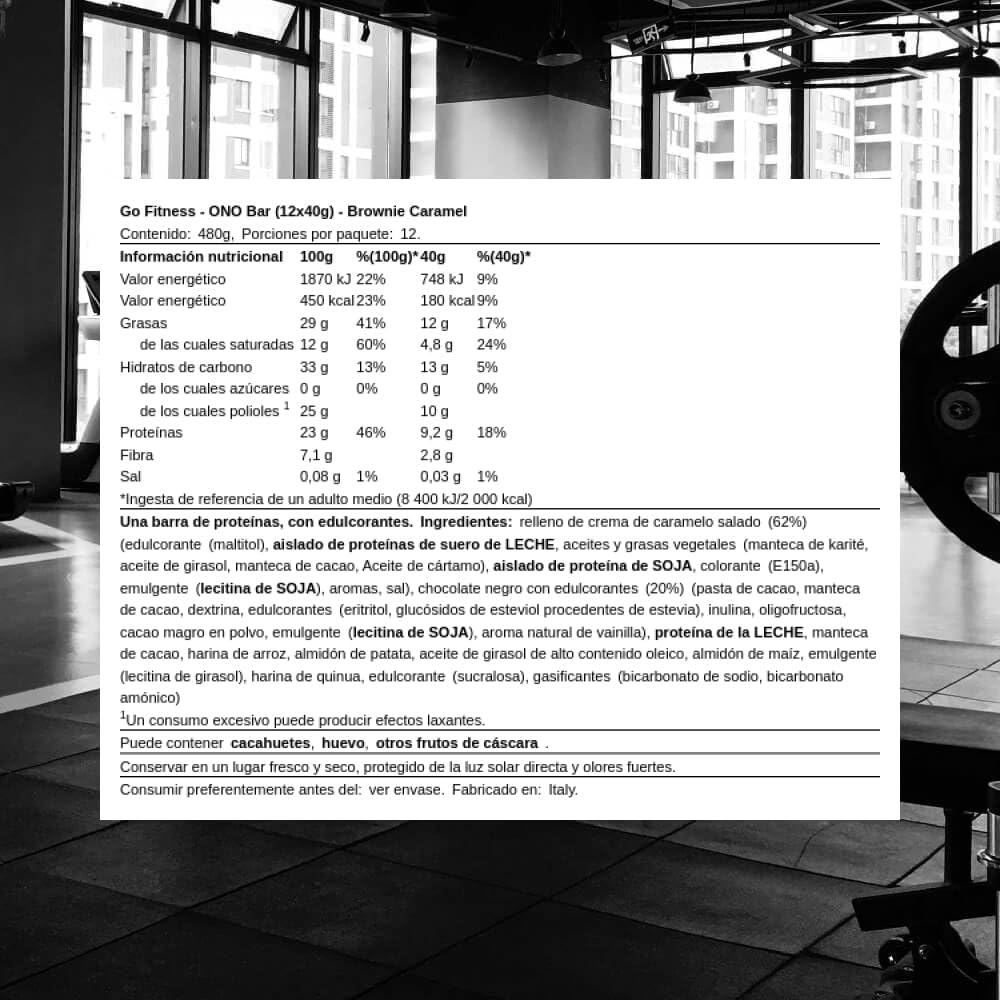 GoFitness Nutrition ONO Bar Brownie Caramel Flavor – 12x40g Pack – High Protein Energy Bar for Fitness, Muscle Recovery, and Healthy Snacking