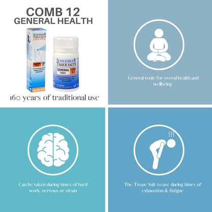 Martin & Pleasance - Schuessler 組織鹽通用滋補梳 12，125 片 - 緩解疲勞和抗疲勞補充劑 - 神經緊張或精神疲勞