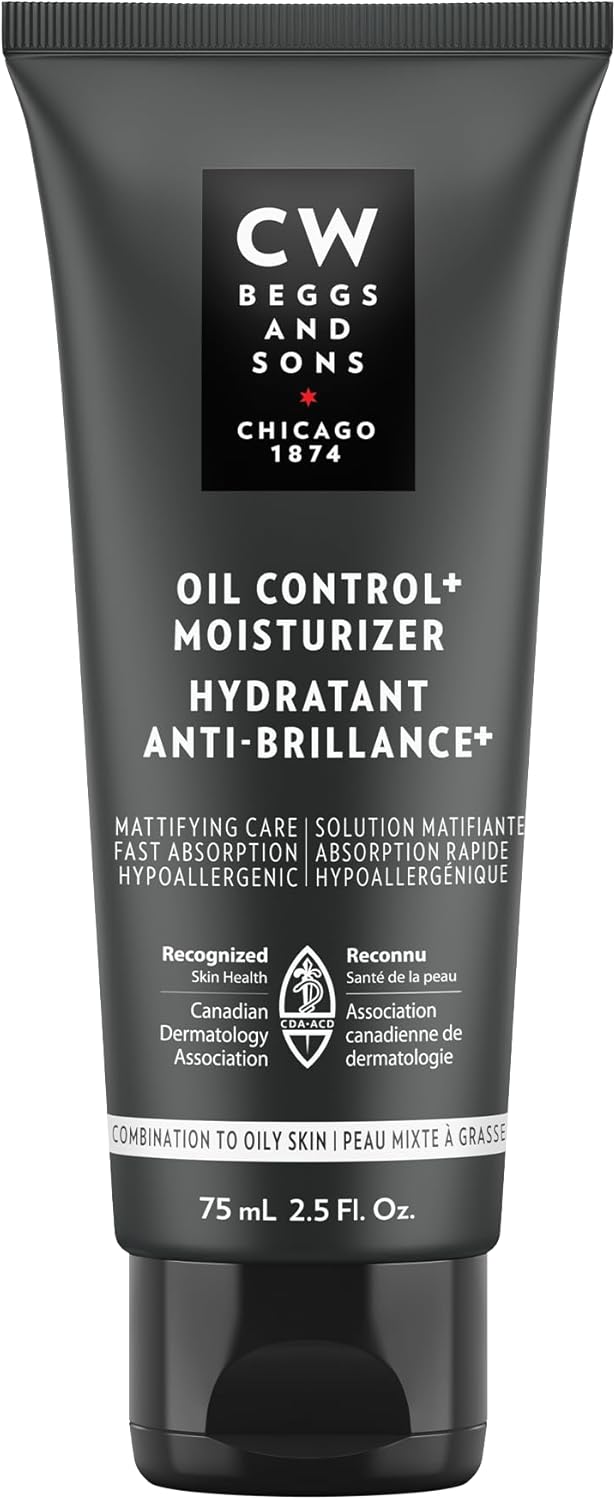 CW Beggs Oil Control+ Moisturizer for Men, Oily Skin, Face Cream, Hypoallergenic, Fragrance-Free, Paraben-Free, Alcohol-Free, Mineral Oil-Free, Cruelty-Free
