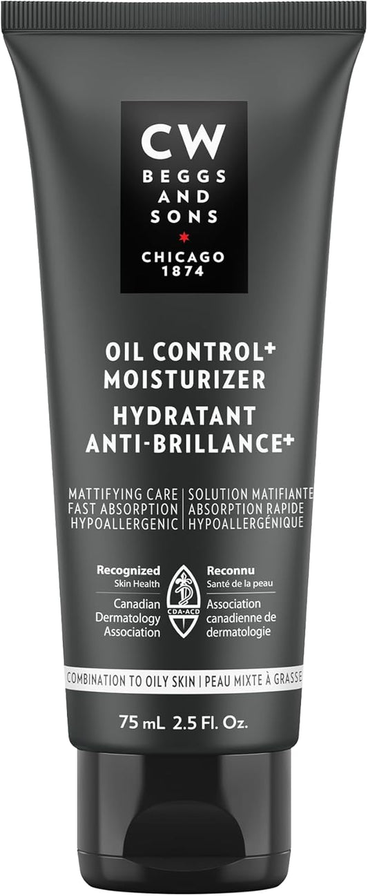 CW Beggs Oil Control+ Moisturizer for Men, Oily Skin, Face Cream, Hypoallergenic, Fragrance-Free, Paraben-Free, Alcohol-Free, Mineral Oil-Free, Cruelty-Free