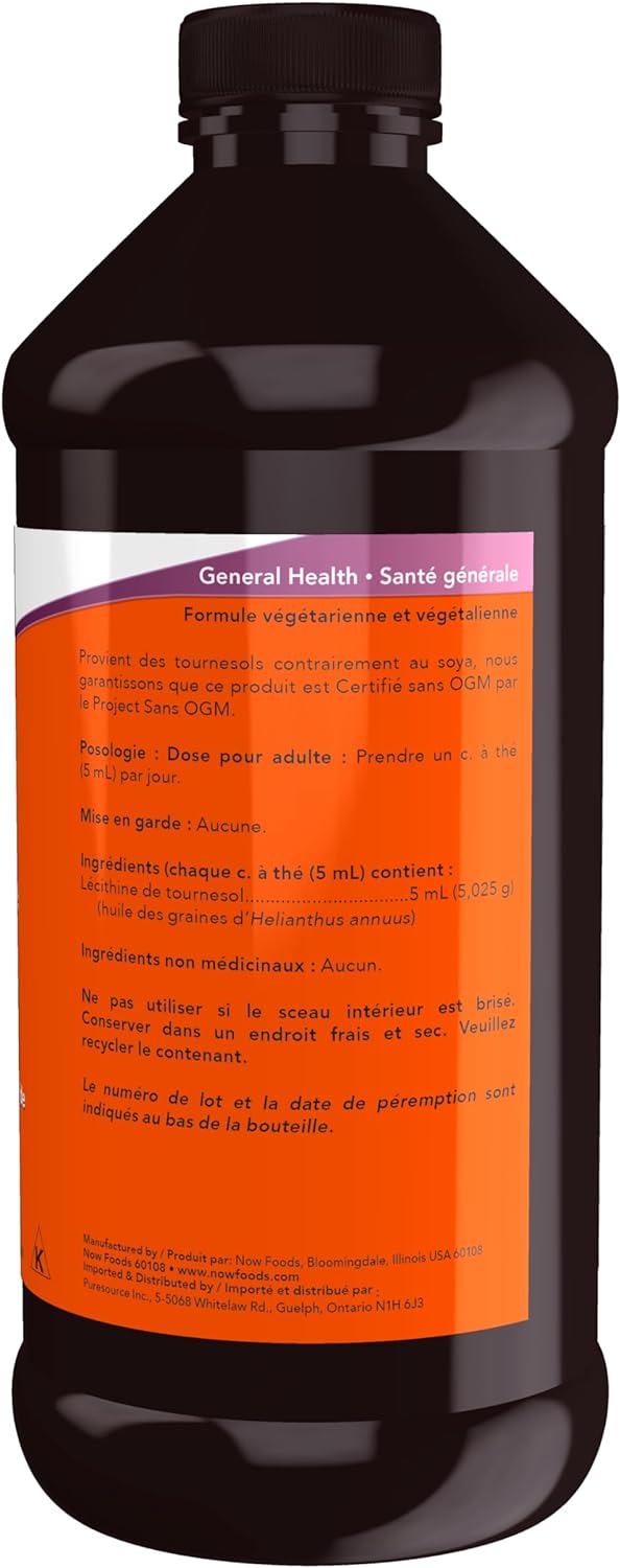 NOW Supplements，葵花卵磷脂，含天然磷脂酰胆碱和其他磷脂，无味，液体，473毫升