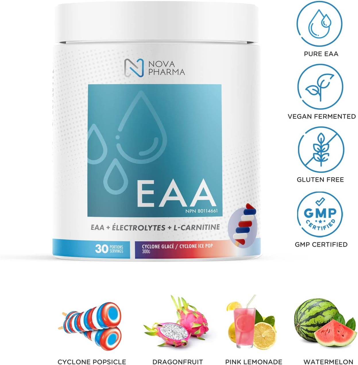 Nova Pharma EAA 補充劑 – 必需胺基酸 + 電解質 – 支持肌肉恢復、補水和性能 – 純素、無糖、無興奮劑 – 30 份（Cyclone）