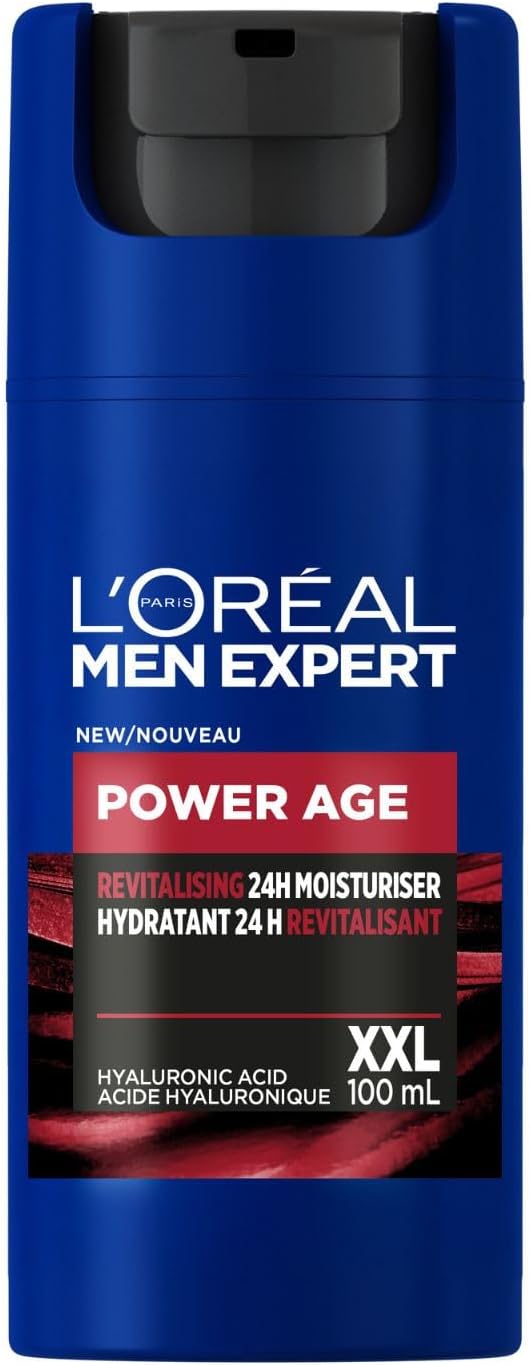 L'Oréal Paris Men Expert Power Age XXL 24 HR Hydrating Face Moisturizer for Men with Hyaluronic Acid & Vitamins, For Dry & Aging Skin, Fights Signs & Look of Aging, 100 mL