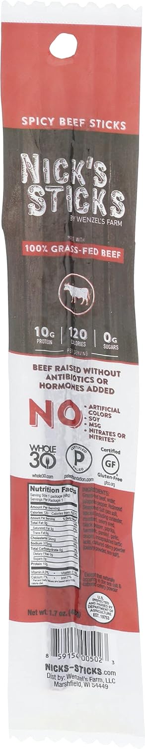Nick's Sticks 100-Percent Grass-Fed Beef Snack Sticks Spicy 48 Gram