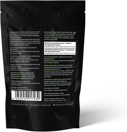 LactoJoy Lactase Pills 14.500 FCC I 240 Pieces Refill Package I Powerful Lactase Enzymes for Lactose Intolerance I Ultra Pure for Improved Digestion I 100% Vegan