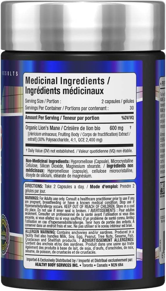 ALLMAX Nutrition - 狮鬃菇提取物 600 毫克 - 高级益智药，增强锻炼效果 - 60 粒