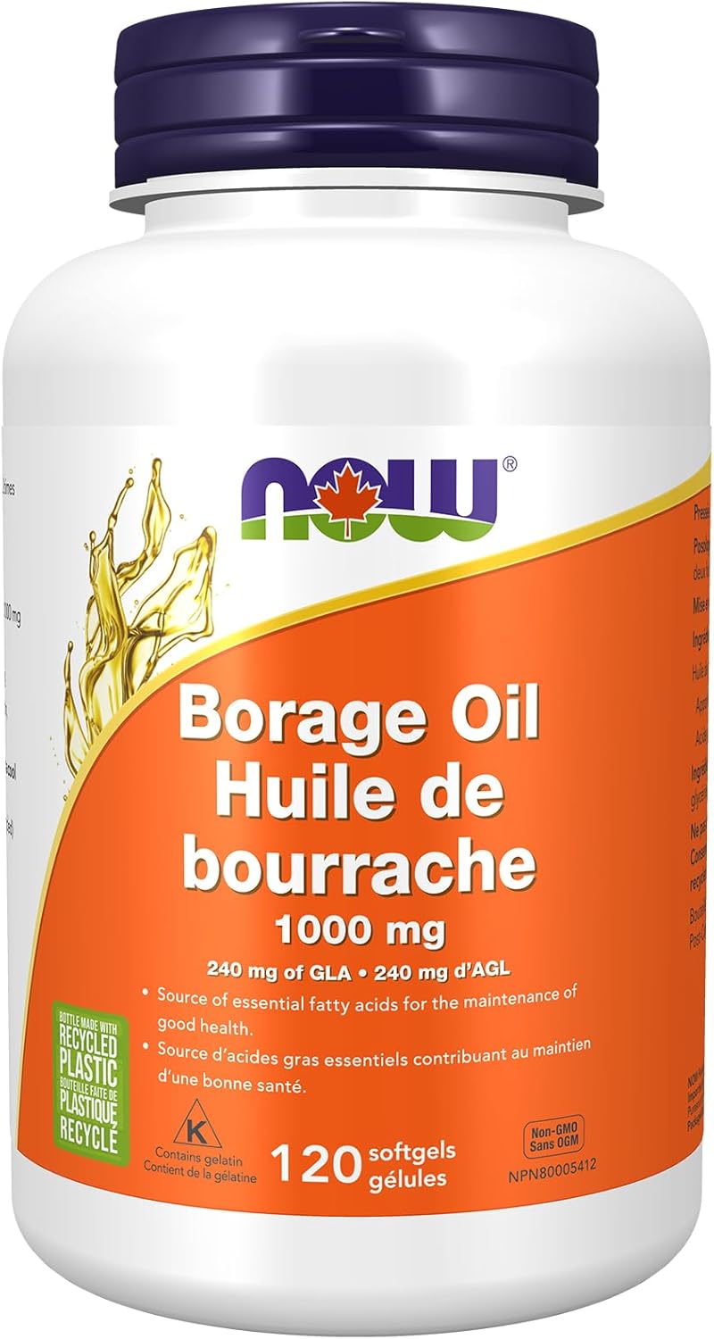 NOW Supplements, Borage Oil 1000 mg with 240mg of GLA (Gamma Linolenic Acid), 120 Softgels