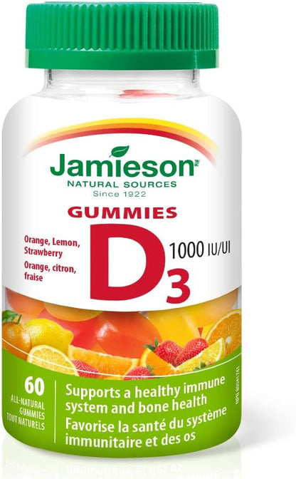 Jamieson 镁软糖（蔓越莓葡萄味）和维生素 D3 1,000 IU 软糖（橙子、草莓、柠檬味）| 各 60 粒